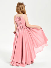 Chiffon Junior Bridesmaid Dresses Asymmetrical Cascading Skirt Flamingo
