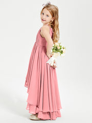 Chiffon Junior Bridesmaid Dresses Asymmetrical Cascading Skirt Flamingo