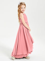 Chiffon Junior Bridesmaid Dresses Asymmetrical Cascading Skirt Flamingo