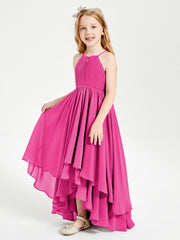 Chiffon Junior Bridesmaid Dresses Asymmetrical Cascading Skirt Fuchsia
