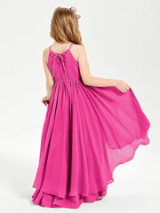 Chiffon Junior Bridesmaid Dresses Asymmetrical Cascading Skirt Fuchsia