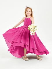 Chiffon Junior Bridesmaid Dresses Asymmetrical Cascading Skirt Fuchsia