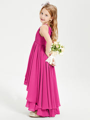 Chiffon Junior Bridesmaid Dresses Asymmetrical Cascading Skirt Fuchsia