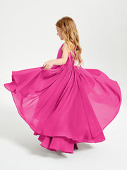 Chiffon Junior Bridesmaid Dresses Asymmetrical Cascading Skirt Fuchsia
