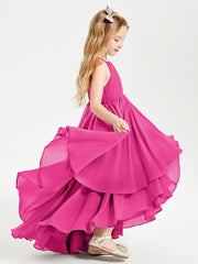 Chiffon Junior Bridesmaid Dresses Asymmetrical Cascading Skirt Fuchsia