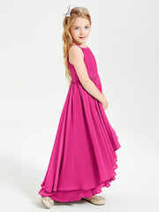 Chiffon Junior Bridesmaid Dresses Asymmetrical Cascading Skirt Fuchsia