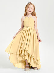 Chiffon Junior Bridesmaid Dresses Asymmetrical Cascading Skirt Gold