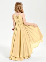 Chiffon Junior Bridesmaid Dresses Asymmetrical Cascading Skirt Gold