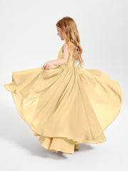 Chiffon Junior Bridesmaid Dresses Asymmetrical Cascading Skirt Gold