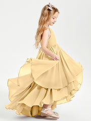 Chiffon Junior Bridesmaid Dresses Asymmetrical Cascading Skirt Gold
