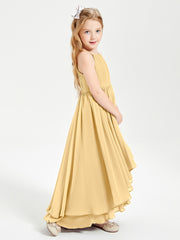 Chiffon Junior Bridesmaid Dresses Asymmetrical Cascading Skirt Gold