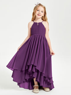 Chiffon Junior Bridesmaid Dresses Asymmetrical Cascading Skirt Grape