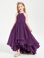 Chiffon Junior Bridesmaid Dresses Asymmetrical Cascading Skirt Grape