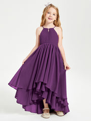 Chiffon Junior Bridesmaid Dresses Asymmetrical Cascading Skirt Grape