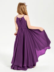 Chiffon Junior Bridesmaid Dresses Asymmetrical Cascading Skirt Grape