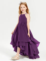 Chiffon Junior Bridesmaid Dresses Asymmetrical Cascading Skirt Grape