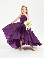 Chiffon Junior Bridesmaid Dresses Asymmetrical Cascading Skirt Grape