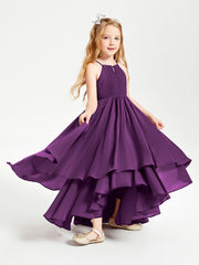 Chiffon Junior Bridesmaid Dresses Asymmetrical Cascading Skirt Grape