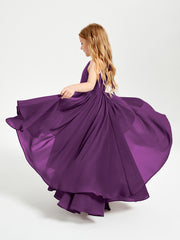 Chiffon Junior Bridesmaid Dresses Asymmetrical Cascading Skirt Grape