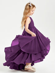 Chiffon Junior Bridesmaid Dresses Asymmetrical Cascading Skirt Grape