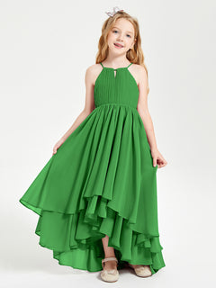 Chiffon Junior Bridesmaid Dresses Asymmetrical Cascading Skirt Green