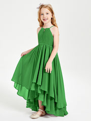 Chiffon Junior Bridesmaid Dresses Asymmetrical Cascading Skirt Green
