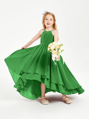 Chiffon Junior Bridesmaid Dresses Asymmetrical Cascading Skirt Green