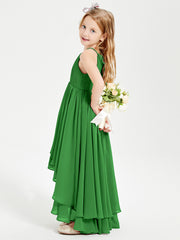 Chiffon Junior Bridesmaid Dresses Asymmetrical Cascading Skirt Green