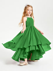 Chiffon Junior Bridesmaid Dresses Asymmetrical Cascading Skirt Green