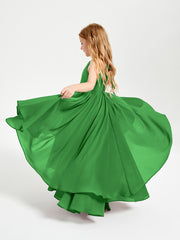 Chiffon Junior Bridesmaid Dresses Asymmetrical Cascading Skirt Green
