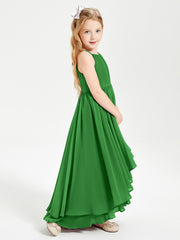 Chiffon Junior Bridesmaid Dresses Asymmetrical Cascading Skirt Green