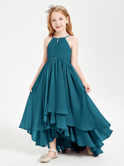 Chiffon Junior Bridesmaid Dresses Asymmetrical Cascading Skirt Ink Blue