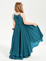 Chiffon Junior Bridesmaid Dresses Asymmetrical Cascading Skirt Ink Blue