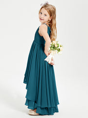 Chiffon Junior Bridesmaid Dresses Asymmetrical Cascading Skirt Ink Blue