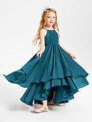 Chiffon Junior Bridesmaid Dresses Asymmetrical Cascading Skirt Ink Blue