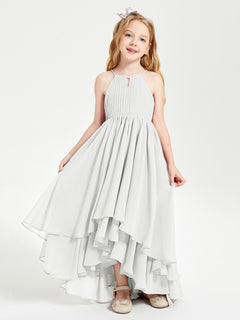 Chiffon Junior Bridesmaid Dresses Asymmetrical Cascading Skirt Ivory