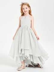 Chiffon Junior Bridesmaid Dresses Asymmetrical Cascading Skirt Ivory