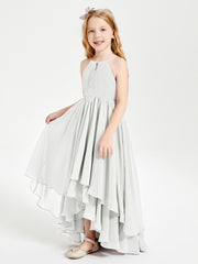Chiffon Junior Bridesmaid Dresses Asymmetrical Cascading Skirt Ivory