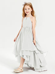 Chiffon Junior Bridesmaid Dresses Asymmetrical Cascading Skirt Ivory