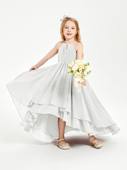 Chiffon Junior Bridesmaid Dresses Asymmetrical Cascading Skirt Ivory
