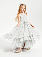 Chiffon Junior Bridesmaid Dresses Asymmetrical Cascading Skirt Ivory