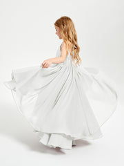 Chiffon Junior Bridesmaid Dresses Asymmetrical Cascading Skirt Ivory