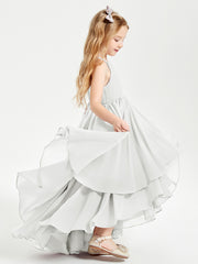 Chiffon Junior Bridesmaid Dresses Asymmetrical Cascading Skirt Ivory