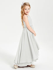Chiffon Junior Bridesmaid Dresses Asymmetrical Cascading Skirt Ivory