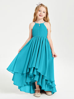 Chiffon Junior Bridesmaid Dresses Asymmetrical Cascading Skirt Jade