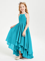 Chiffon Junior Bridesmaid Dresses Asymmetrical Cascading Skirt Jade