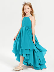 Chiffon Junior Bridesmaid Dresses Asymmetrical Cascading Skirt Jade