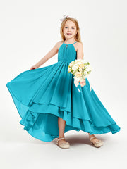 Chiffon Junior Bridesmaid Dresses Asymmetrical Cascading Skirt Jade
