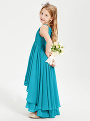 Chiffon Junior Bridesmaid Dresses Asymmetrical Cascading Skirt Jade