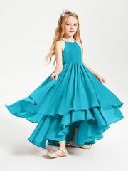 Chiffon Junior Bridesmaid Dresses Asymmetrical Cascading Skirt Jade